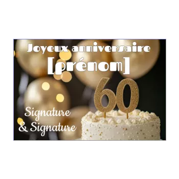 carte joyeux anniversaire 60 ans doree ballon gateau 