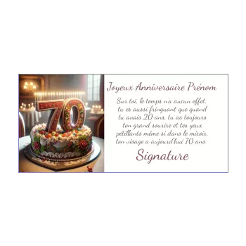 carte joyeux anniversaire 70 ans table bougie gateau marron 