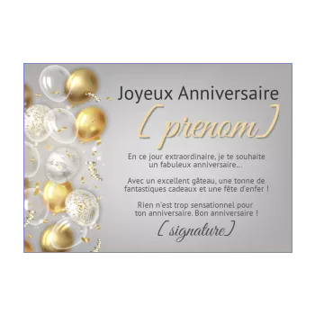 carte joyeux anniversaire doree ballon gris 