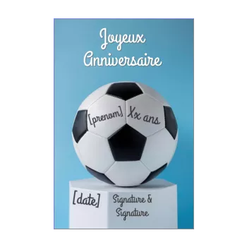 carte joyeux anniversaire football ballon blanc bleu enfant noir 