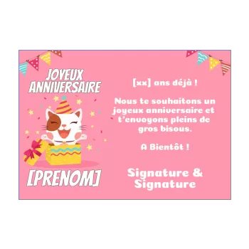 carte joyeux anniversaire cadeau chat dessin enfant fille animaux 