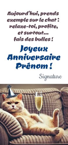 Carte Anniversaire Champagne Humour Chat virtuelle gratuit