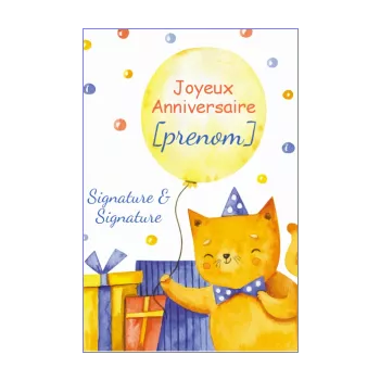 carte joyeux anniversaire cadeau chat bebe enfant animaux 