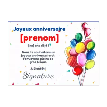 carte joyeux anniversaire ballon dessin enfant 