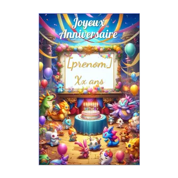 carte joyeux anniversaire manga ballon bougie enfant gateau pokemon animaux 