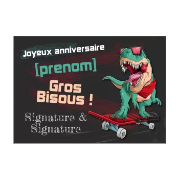 carte joyeux anniversaire dinosaure enfant gris rouge surf 