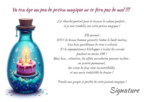 Carte Anniversaire Humour Gateau Potion virtuelle gratuit