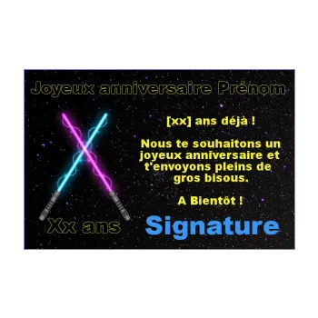 carte joyeux anniversaire enfant epee laser etoile noir 