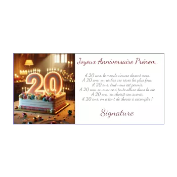 carte joyeux anniversaire arc en ciel 20 ans table bijoux gateau 