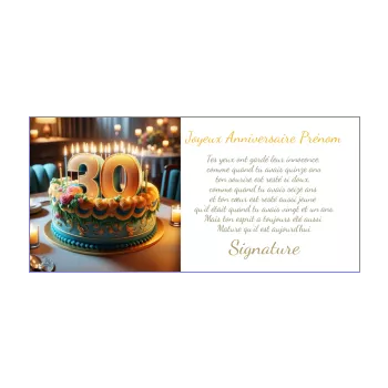 carte joyeux anniversaire 30 ans table bougie gateau 