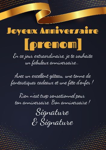 Carte Joyeux Anniversaire Doree Bleu virtuelle gratuit