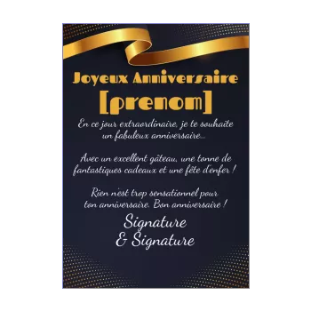 carte joyeux anniversaire doree bleu 