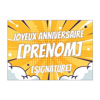 carte joyeux anniversaire manga dessin jaune nuage 