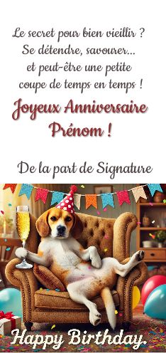 Carte Anniversaire Champagne Humour Chien virtuelle gratuit