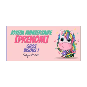 carte joyeux anniversaire arc en ciel licorne enfant musique 