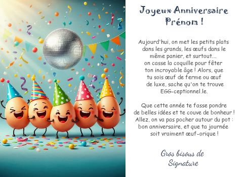 Carte Anniversaire Humour Confettis Oeuf virtuelle gratuit