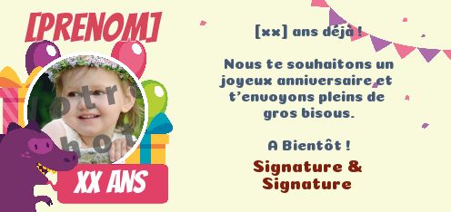 Carte Joyeux Anniversaire Dinosaure Cadeau avec photo à imprimer