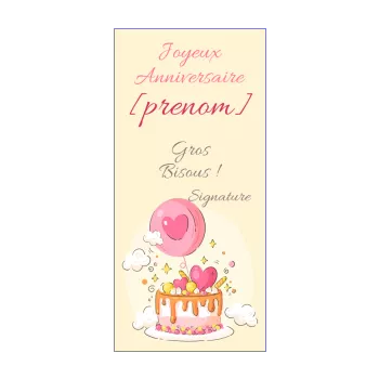 carte joyeux anniversaire manga coeur enfant gateau rose 