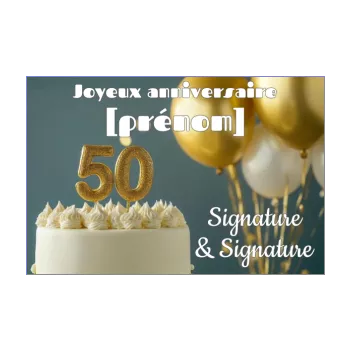 carte joyeux anniversaire 50 ans doree ballon gateau 