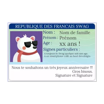 carte anniversaire carte identite humour garcon lunettes ours 