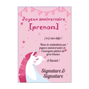 carte joyeux anniversaire licorne enfant etoile rose 