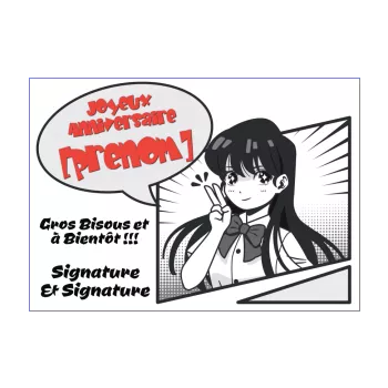 carte joyeux anniversaire manga blanc dessin japon noir 