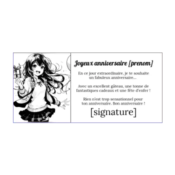 carte joyeux anniversaire manga blanc fille noir 