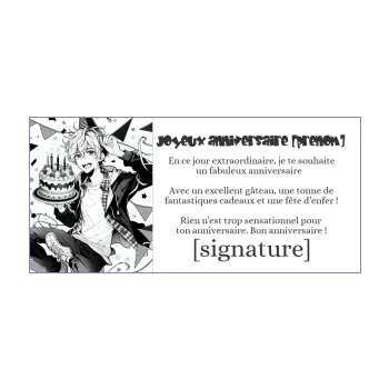 carte joyeux anniversaire manga blanc garcon gateau noir 