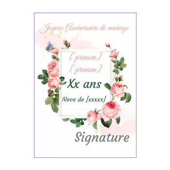 carte anniversaire mariage fleur noce rose 