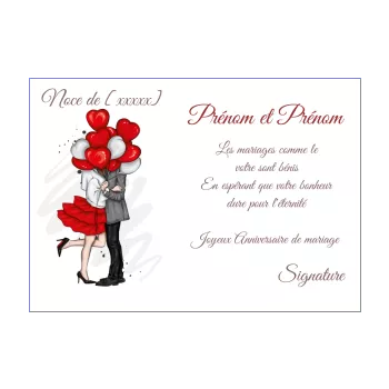 carte anniversaire mariage coeur ballon elegant femme homme noce 
