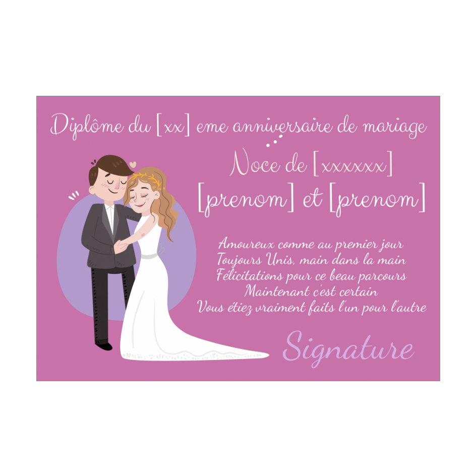 Diplome Anniversaire Mariage Homme Femme Dessin A Imprimer Carte 3248