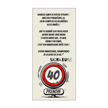 carte anniversaire 10 ans 18 ans 20 ans 30 ans 40 ans 50 ans 60 ans 70 ans 80 ans humour 90 ans panneau signalisation vitesse 
