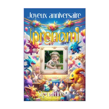 carte joyeux anniversaire manga enfant pokemon animaux 