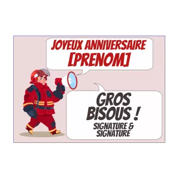 carte joyeux anniversaire pompier dessin enfant rouge 