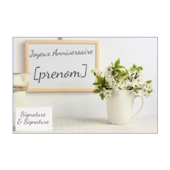 carte joyeux anniversaire blanc fleur tableau 