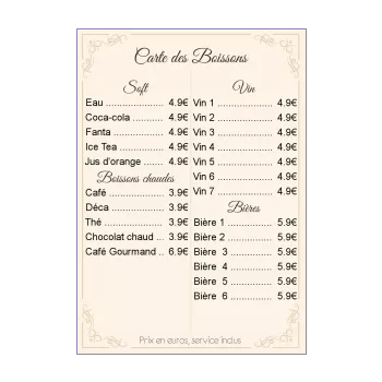 carte restaurant biere elegant jaune vin alcool 