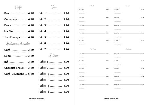 Verso Carte Restaurant Biere Blanc Elegant à imprimer