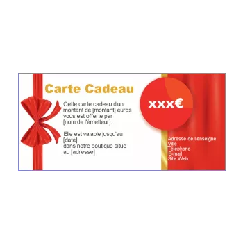 carte commerce cadeau doree rouge ruban 