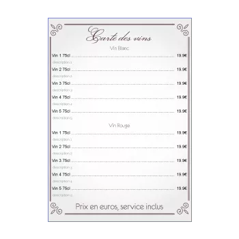 carte restaurant biere elegant gris vin alcool 
