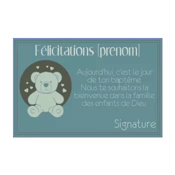 carte felicitation bapteme jouet bleu peluche 