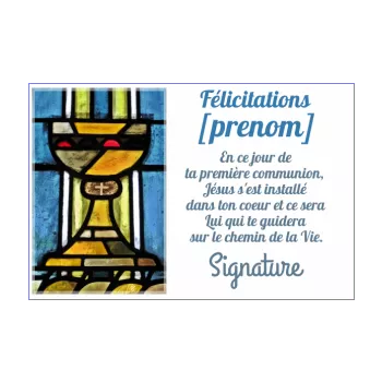 carte felicitation communion bleu croix eglise 