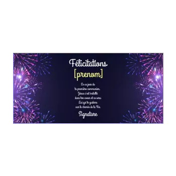 carte felicitation communion feu artifice bleu noir 