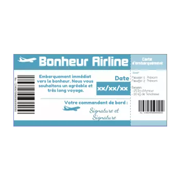 carte felicitation mariage humour billet avion bleu 