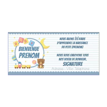 carte felicitation naissance jouet bebe bleu garcon ours 
