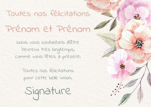 Carte Felicitation Mariage Dessin Fleur à imprimer