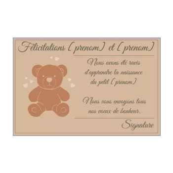 carte felicitation naissance jouet bebe marron ours animaux 