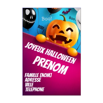 carte invitation joyeux halloween bleu citrouille dessin mauve 