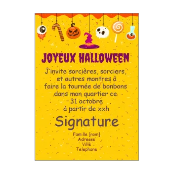 carte invitation joyeux halloween crane citrouille dessin jaune 