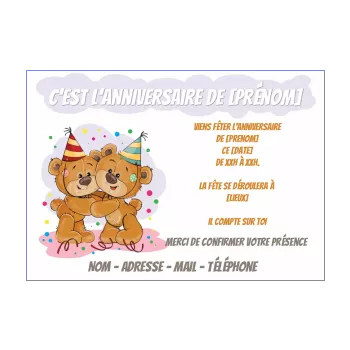 carte invitation anniversaire confettis dessin enfant ours 