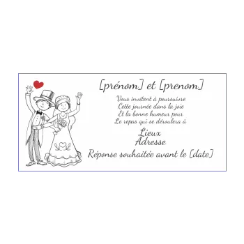 carte invitation mariage repas coeur blanc dessin noir rouge 